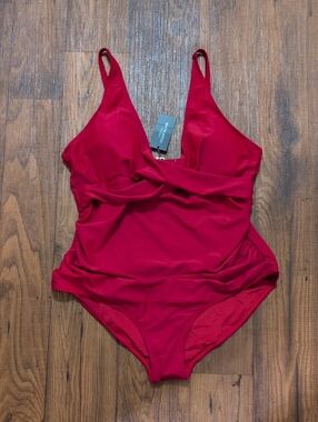 NWT Ocean Blues Red Wrap Front Ruched One Piece Swimsuit - MSRP $120